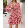 MEROKEETY Fall Wedding Guest Dresses for Women Long Sleeve Floral Casual Lightweight Flowy Swing Boho Dress Pockets(Vintage Pink)