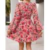 MEROKEETY Fall Wedding Guest Dresses for Women Long Sleeve Floral Casual Lightweight Flowy Swing Boho Dress Pockets(Vintage Pink)