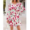 MEROKEETY Fall Wedding Guest Dresses for Women Long Sleeve Floral Casual Lightweight Flowy Swing Boho Dress Pockets(White)
