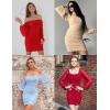 MEROKEETY Women Square Neck Lantern Long Sleeve Mesh Ruched Bodycon Clubwear Mini Dress(Apricot)
