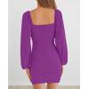 MEROKEETY Women Square Neck Lantern Long Sleeve Mesh Ruched Bodycon Clubwear Mini Dress(Grape Purple)