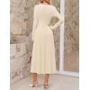 MEROKEETY Women’s 2025 Fall Long Sleeve Midi Dress Elegant Boat Neck Ruched Swing Cocktail Party Dresses(Apricot)