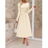 MEROKEETY Women’s 2025 Fall Long Sleeve Midi Dress Elegant Boat Neck Ruched Swing Cocktail Party Dresses(Apricot)