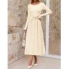 MEROKEETY Women’s 2025 Fall Long Sleeve Midi Dress Elegant Boat Neck Ruched Swing Cocktail Party Dresses(Apricot)
