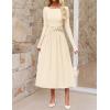 MEROKEETY Women’s 2025 Fall Long Sleeve Midi Dress Elegant Boat Neck Ruched Swing Cocktail Party Dresses(Apricot)