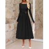 MEROKEETY Women’s 2025 Fall Long Sleeve Midi Dress Elegant Boat Neck Ruched Swing Cocktail Party Dresses(Black)