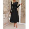 MEROKEETY Women’s 2025 Fall Long Sleeve Midi Dress Elegant Boat Neck Ruched Swing Cocktail Party Dresses(Black)