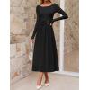 MEROKEETY Women’s 2025 Fall Long Sleeve Midi Dress Elegant Boat Neck Ruched Swing Cocktail Party Dresses(Black)