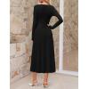 MEROKEETY Women’s 2025 Fall Long Sleeve Midi Dress Elegant Boat Neck Ruched Swing Cocktail Party Dresses(Black)