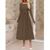 MEROKEETY Women’s 2025 Fall Long Sleeve Midi Dress Elegant Boat Neck Ruched Swing Cocktail Party Dresses(Brown)