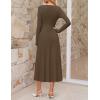 MEROKEETY Women’s 2025 Fall Long Sleeve Midi Dress Elegant Boat Neck Ruched Swing Cocktail Party Dresses(Brown)