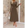 MEROKEETY Women’s 2025 Fall Long Sleeve Midi Dress Elegant Boat Neck Ruched Swing Cocktail Party Dresses(Brown)