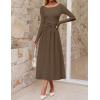 MEROKEETY Women’s 2025 Fall Long Sleeve Midi Dress Elegant Boat Neck Ruched Swing Cocktail Party Dresses(Brown)