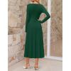 MEROKEETY Women’s 2025 Fall Long Sleeve Midi Dress Elegant Boat Neck Ruched Swing Cocktail Party Dresses(Dark Green)