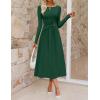 MEROKEETY Women’s 2025 Fall Long Sleeve Midi Dress Elegant Boat Neck Ruched Swing Cocktail Party Dresses(Dark Green)