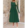 MEROKEETY Women’s 2025 Fall Long Sleeve Midi Dress Elegant Boat Neck Ruched Swing Cocktail Party Dresses(Dark Green)
