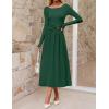 MEROKEETY Women’s 2025 Fall Long Sleeve Midi Dress Elegant Boat Neck Ruched Swing Cocktail Party Dresses(Dark Green)