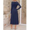 MEROKEETY Women’s 2025 Fall Long Sleeve Midi Dress Elegant Boat Neck Ruched Swing Cocktail Party Dresses(Navy)