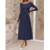 MEROKEETY Women’s 2025 Fall Long Sleeve Midi Dress Elegant Boat Neck Ruched Swing Cocktail Party Dresses(Navy)