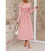 MEROKEETY Women’s 2025 Fall Long Sleeve Midi Dress Elegant Boat Neck Ruched Swing Cocktail Party Dresses(Pink)