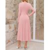MEROKEETY Women’s 2025 Fall Long Sleeve Midi Dress Elegant Boat Neck Ruched Swing Cocktail Party Dresses(Pink)