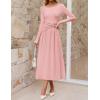 MEROKEETY Women’s 2025 Fall Long Sleeve Midi Dress Elegant Boat Neck Ruched Swing Cocktail Party Dresses(Pink)