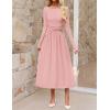 MEROKEETY Women’s 2025 Fall Long Sleeve Midi Dress Elegant Boat Neck Ruched Swing Cocktail Party Dresses(Pink)