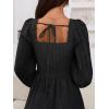 MEROKEETY Women’s 2025 Long Sleeve Fall Dress Square Neck Smocked Flowy Tiered Casual Maxi Dresses with Pockets(Black)