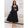 MEROKEETY Women’s 2025 Long Sleeve Fall Dress Square Neck Smocked Flowy Tiered Casual Maxi Dresses with Pockets(Black)