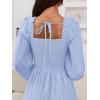 MEROKEETY Women’s 2025 Long Sleeve Fall Dress Square Neck Smocked Flowy Tiered Casual Maxi Dresses with Pockets(Blue)
