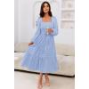 MEROKEETY Women’s 2025 Long Sleeve Fall Dress Square Neck Smocked Flowy Tiered Casual Maxi Dresses with Pockets(Blue)