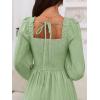 MEROKEETY Women’s 2025 Long Sleeve Fall Dress Square Neck Smocked Flowy Tiered Casual Maxi Dresses with Pockets(Green)