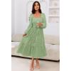 MEROKEETY Women’s 2025 Long Sleeve Fall Dress Square Neck Smocked Flowy Tiered Casual Maxi Dresses with Pockets(Green)