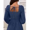 MEROKEETY Women’s 2025 Long Sleeve Fall Dress Square Neck Smocked Flowy Tiered Casual Maxi Dresses with Pockets(Navy)