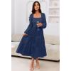 MEROKEETY Women’s 2025 Long Sleeve Fall Dress Square Neck Smocked Flowy Tiered Casual Maxi Dresses with Pockets(Navy)