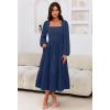 MEROKEETY Women’s 2025 Long Sleeve Fall Dress Square Neck Smocked Flowy Tiered Casual Maxi Dresses with Pockets(Navy)
