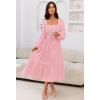 MEROKEETY Women’s 2025 Long Sleeve Fall Dress Square Neck Smocked Flowy Tiered Casual Maxi Dresses with Pockets(Pink)