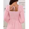 MEROKEETY Women’s 2025 Long Sleeve Fall Dress Square Neck Smocked Flowy Tiered Casual Maxi Dresses with Pockets(Pink)