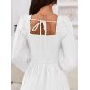 MEROKEETY Women’s 2025 Long Sleeve Fall Dress Square Neck Smocked Flowy Tiered Casual Maxi Dresses with Pockets(White)