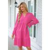 MEROKEETY Women’s 2025 Long Sleeve Midi Dress V Neck Flowy Swing Ruffle Tiered Fall Casual Dresses(Hot Pink)