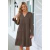 MEROKEETY Women’s 2025 Long Sleeve Midi Dress V Neck Flowy Swing Ruffle Tiered Fall Casual Dresses(Light Coffee)