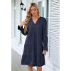 MEROKEETY Women’s 2025 Long Sleeve Midi Dress V Neck Flowy Swing Ruffle Tiered Fall Casual Dresses(Navy)