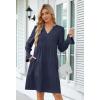 MEROKEETY Women’s 2025 Long Sleeve Midi Dress V Neck Flowy Swing Ruffle Tiered Fall Casual Dresses(Navy)
