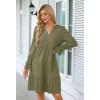 MEROKEETY Women’s 2025 Long Sleeve Midi Dress V Neck Flowy Swing Ruffle Tiered Fall Casual Dresses(Olive)