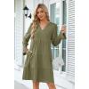 MEROKEETY Women’s 2025 Long Sleeve Midi Dress V Neck Flowy Swing Ruffle Tiered Fall Casual Dresses(Olive)