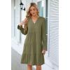 MEROKEETY Women’s 2025 Long Sleeve Midi Dress V Neck Flowy Swing Ruffle Tiered Fall Casual Dresses(Olive)
