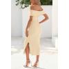 MEROKEETY Women’s 2025 Off Shoulder Bodycon Midi Dress Summer Spring Formal Elegant Knit Sweater Dresses(Apricot)