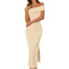 MEROKEETY Women’s 2025 Off Shoulder Bodycon Midi Dress Summer Spring Formal Elegant Knit Sweater Dresses(Apricot)