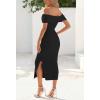 MEROKEETY Women’s 2025 Off Shoulder Bodycon Midi Dress Summer Spring Formal Elegant Knit Sweater Dresses(Black)