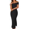 MEROKEETY Women’s 2025 Off Shoulder Bodycon Midi Dress Summer Spring Formal Elegant Knit Sweater Dresses(Black)